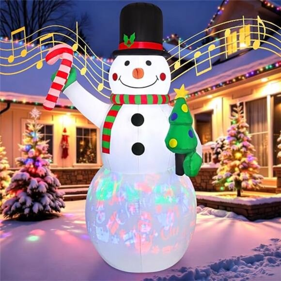 7FT Christmas Inflatable Snowman with Built-in Music Box & Rotating - Picture 8 of 8